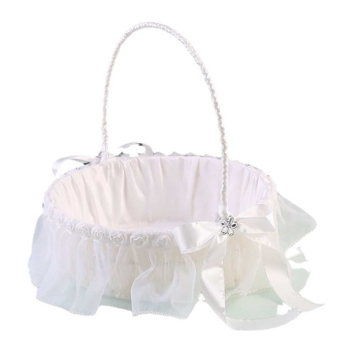Weißer Hochzeitskorb aus Spitze und Perlen für Blumenstreuer Kinder - Bild 1