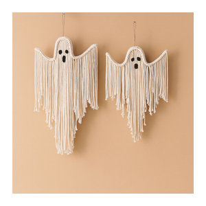Weißer Makramee Halloween Geist Wandbehang aus Baumwolle im Bohemian Stil
