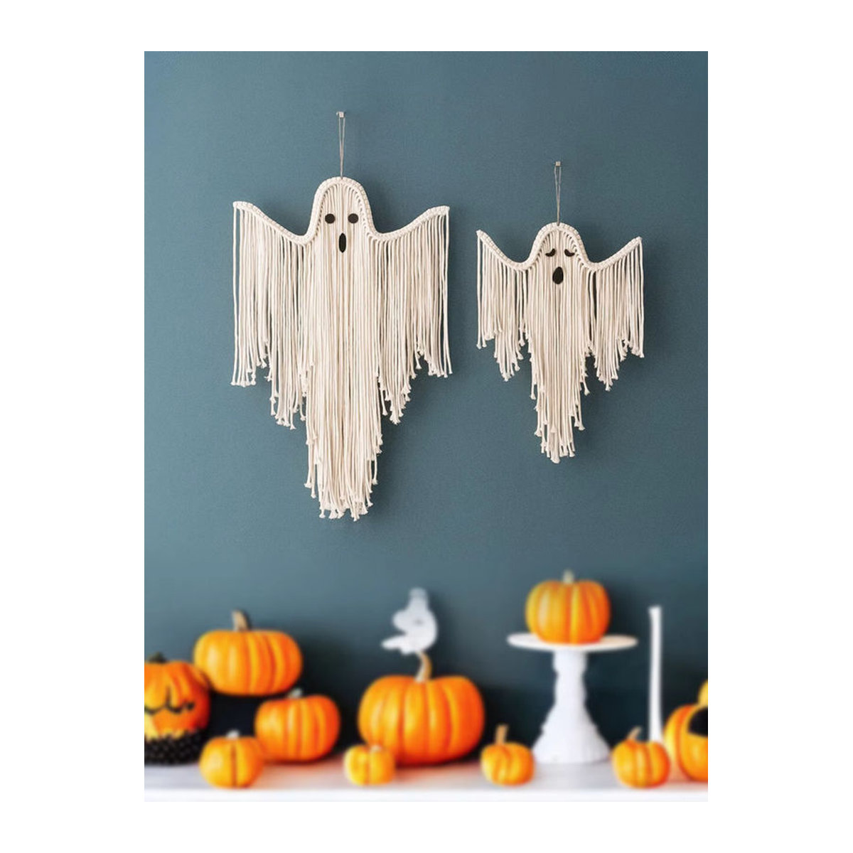 Weißer Makramee Halloween Geist Wandbehang aus Baumwolle im Bohemian Stil - Bild 2