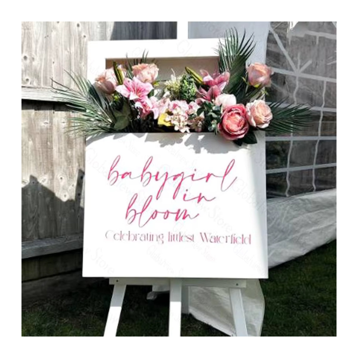 Weißer rechteckiger Blumenkasten aus Schaumstoff als leeres Willkommensschild für Hochzeiten, Geburtstage oder Babypartys - Bild 3