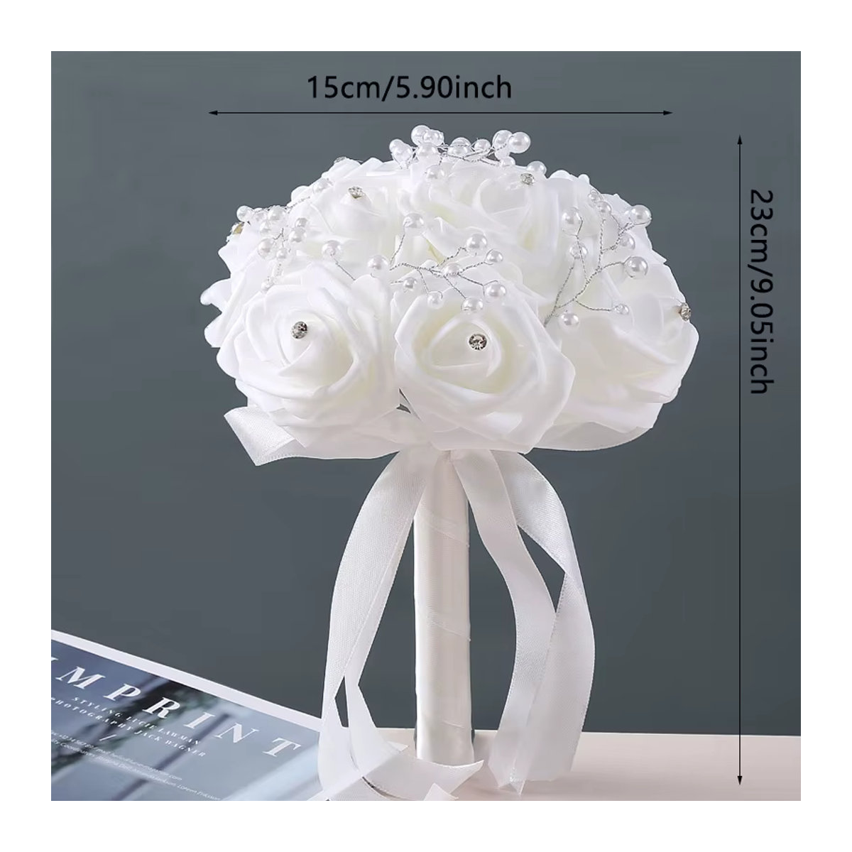 Weißer Textil-Rosenstrauß TRUE LOVE GIFT für Hochzeit und Dekoration - Bild 3