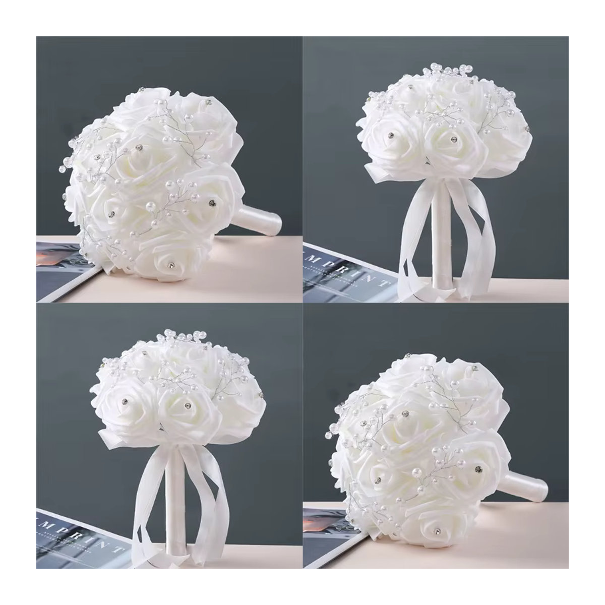 Weißer Textil-Rosenstrauß TRUE LOVE GIFT für Hochzeit und Dekoration - Bild 4