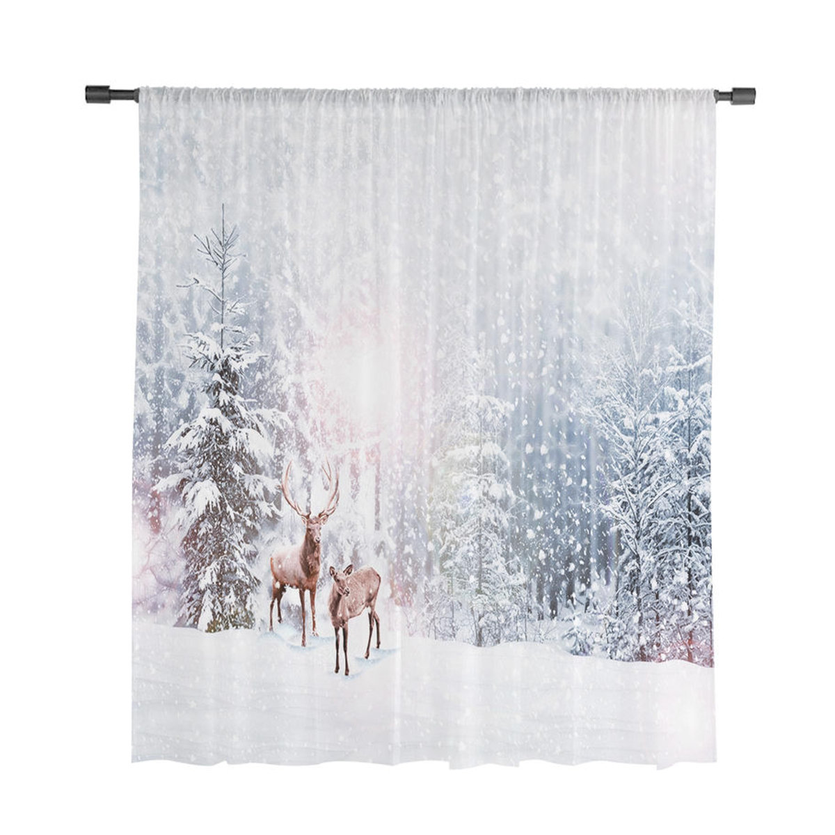 Weißer Tüll-Vorhang mit Schneeloch- und Elch-Weihnachtsmotiv von Your Warm Home für Wohnzimmer und Schlafzimmer, Breite: 100 cm, Höhe: 250 cm - Bild 3