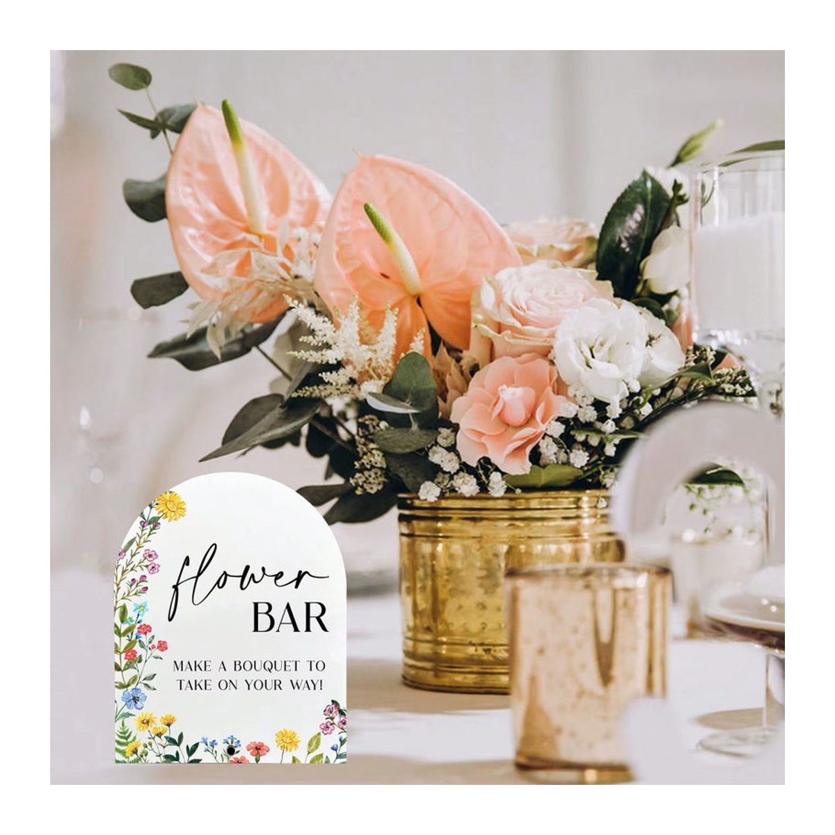 Weißes Acrylschild mit floralem Design für Blumenbar und Hochzeitsdekoration - Bild 2