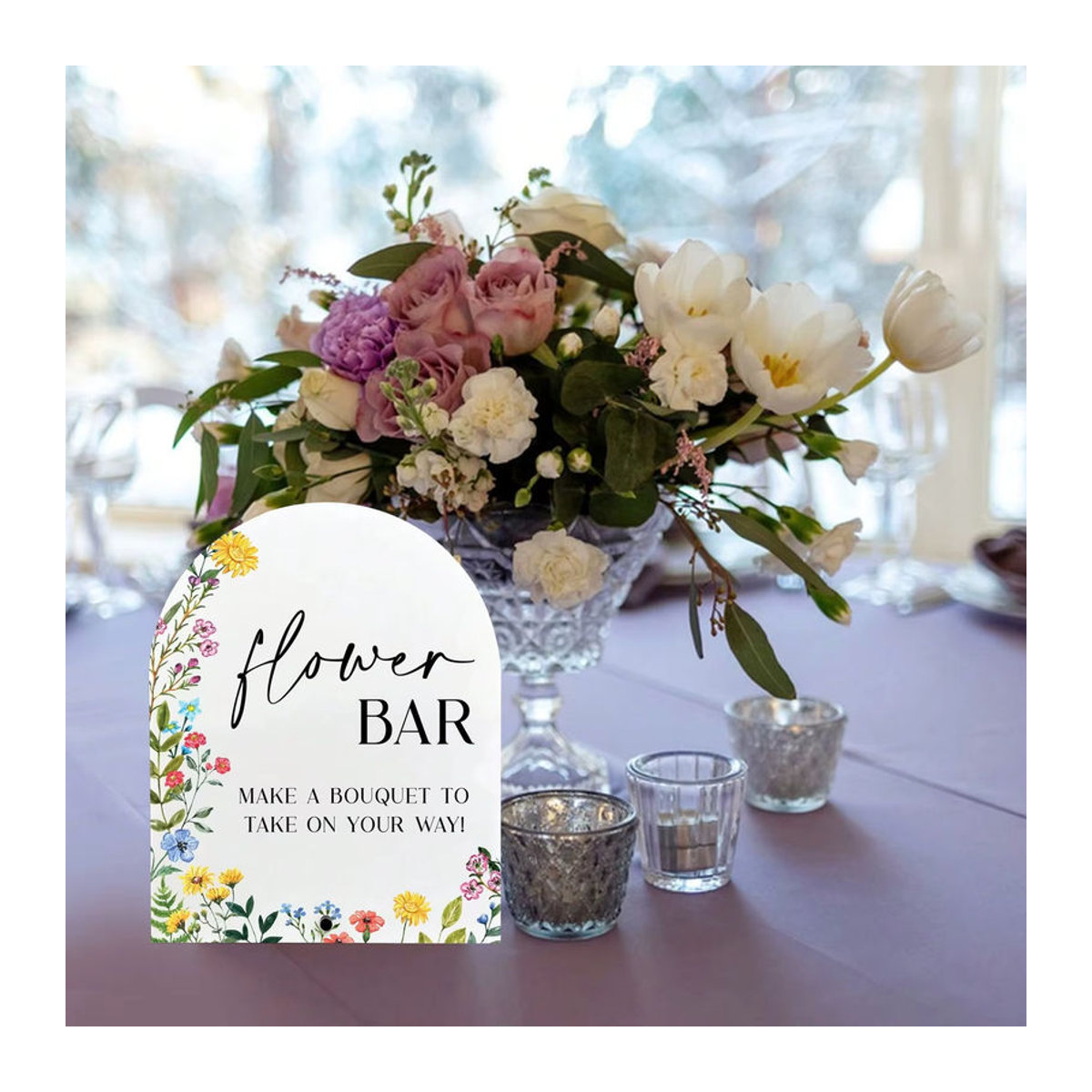 Weißes Acrylschild mit floralem Design für Blumenbar und Hochzeitsdekoration - Bild 3