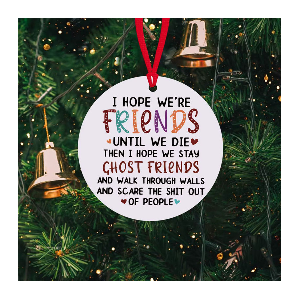 Weißes Hängeornament aus Kunststoff mit Herz-Motiv und Schriftzug als Weihnachtsbaumdekoration und Geschenk für beste Freunde - Bild 5