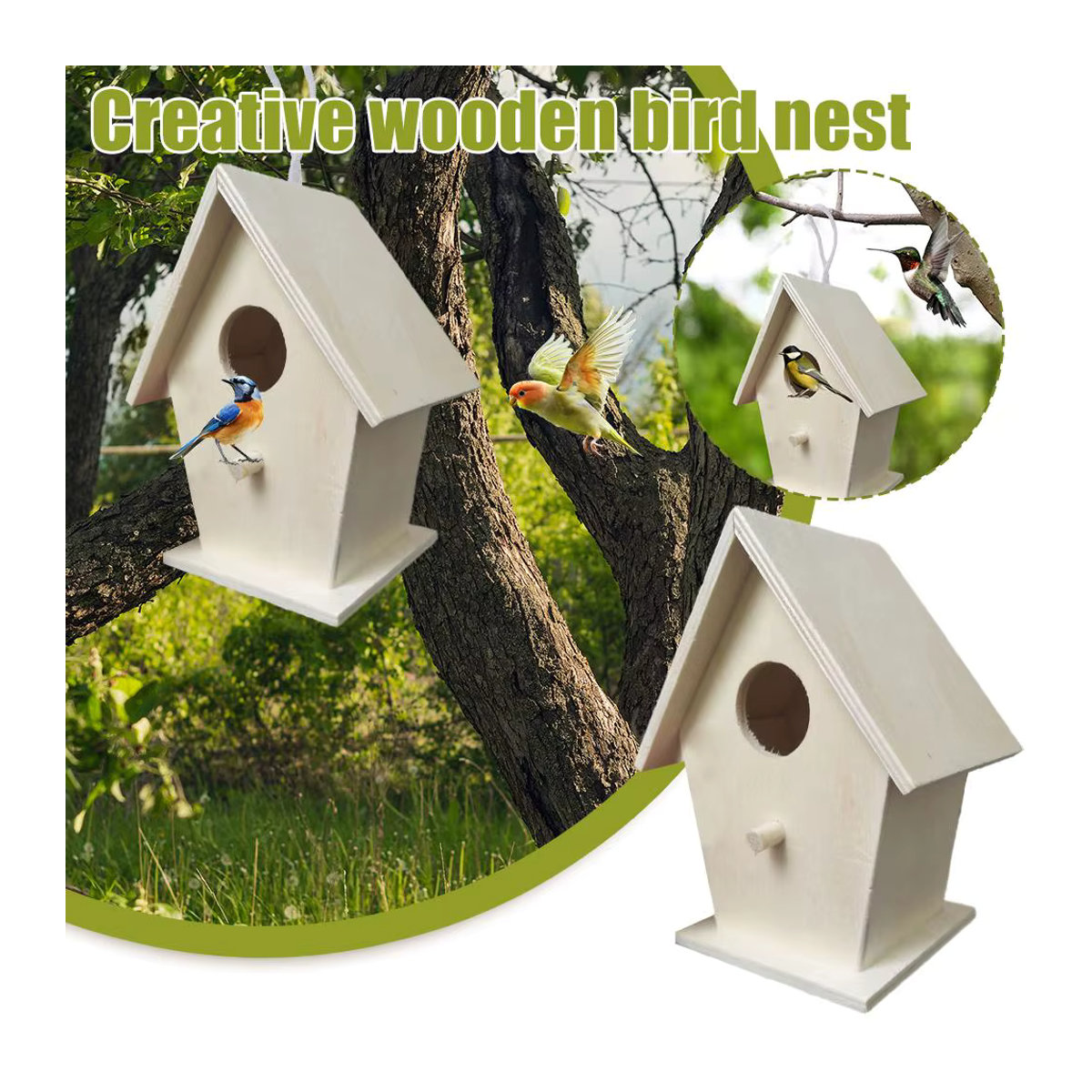 Weißes Mini Vogelhaus aus Holz zum Aufhängen für den Garten und Außenbereich - Bild 2