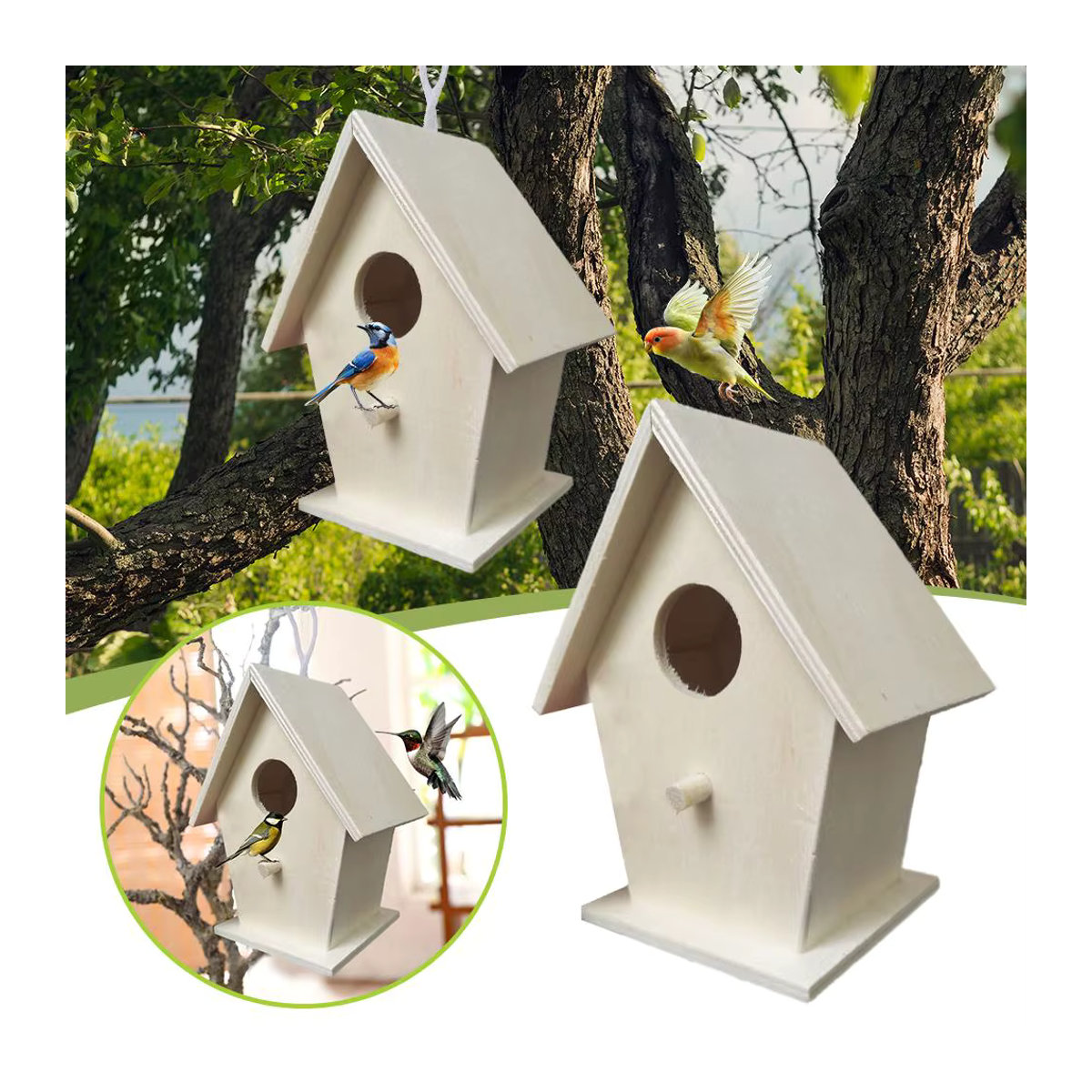 Weißes Mini Vogelhaus aus Holz zum Aufhängen für den Garten und Außenbereich - Bild 3