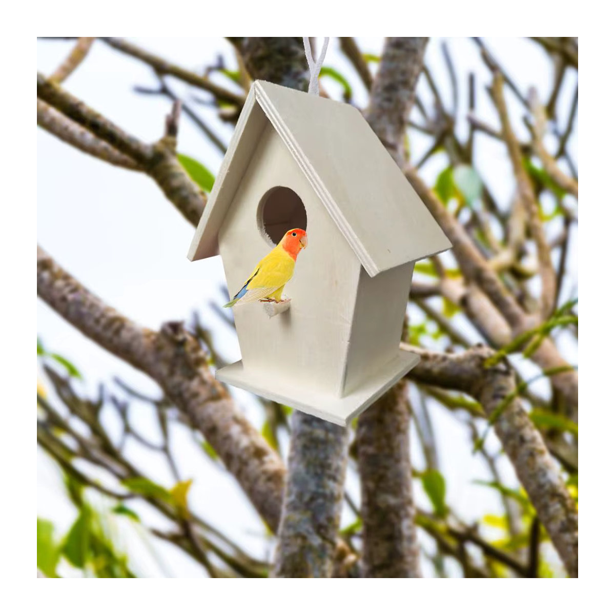 Weißes Mini Vogelhaus aus Holz zum Aufhängen für den Garten und Außenbereich - Bild 4