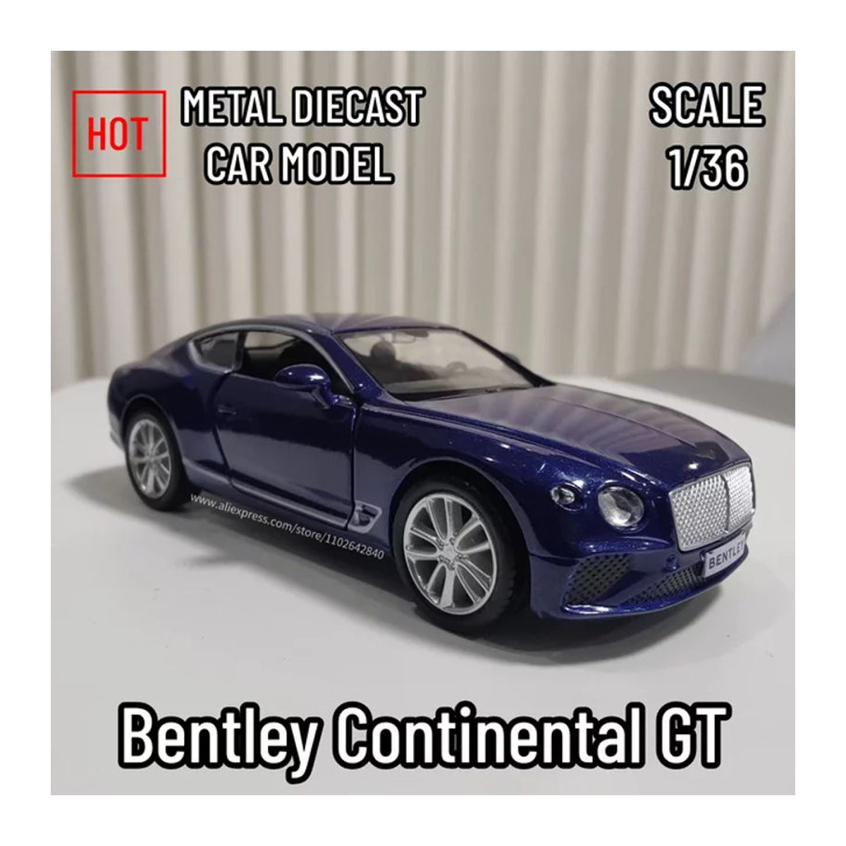 WELLY Bentley Continental GT Replik Automodell aus Metalldruckguss im Maßstab 1:36 in Rot oder Blau - Bild 1
