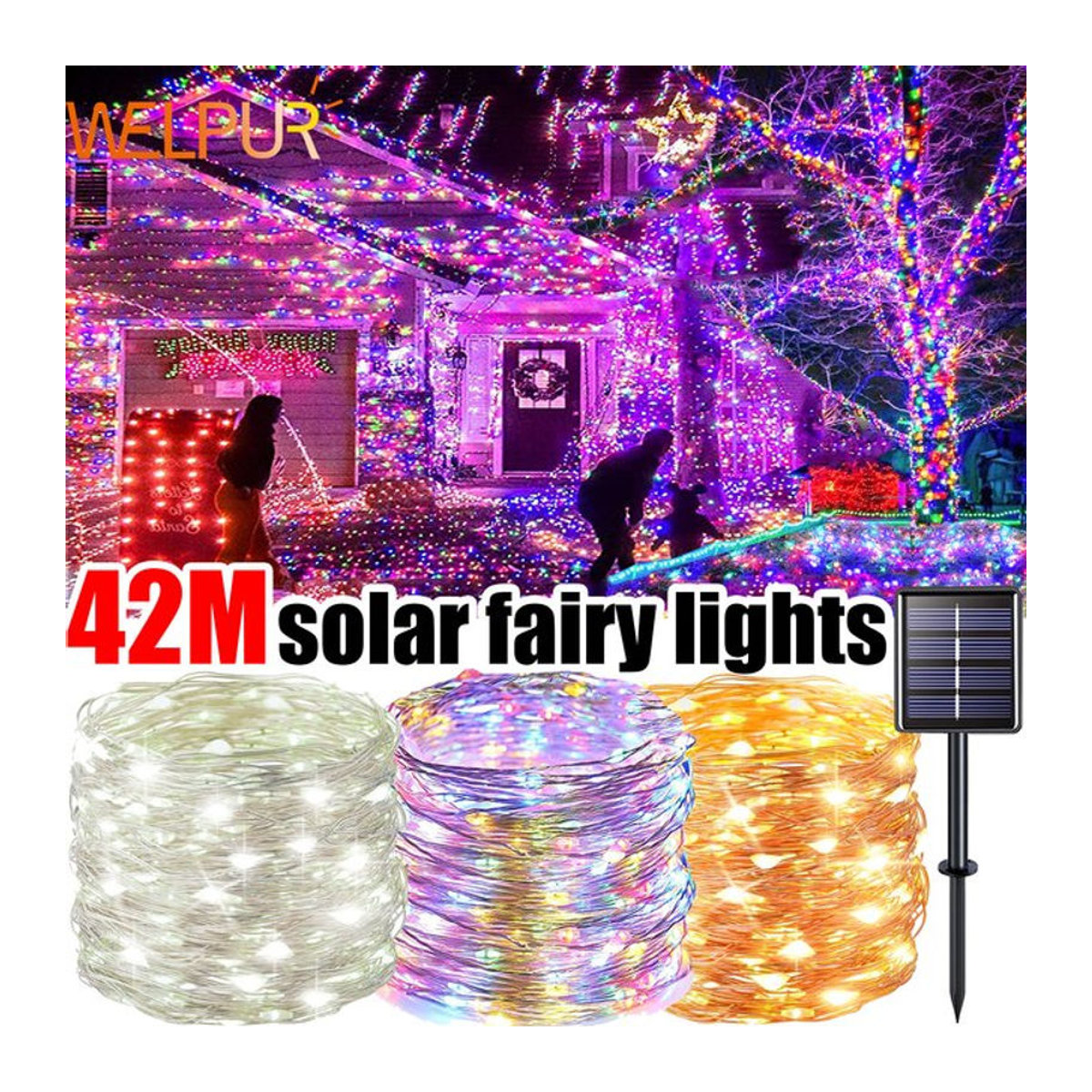 WELPUR Solar LED Lichterkette mit Kupferdraht und 8 Modi für die Outdoor Garten Dekoration in Bunt - Bild 1
