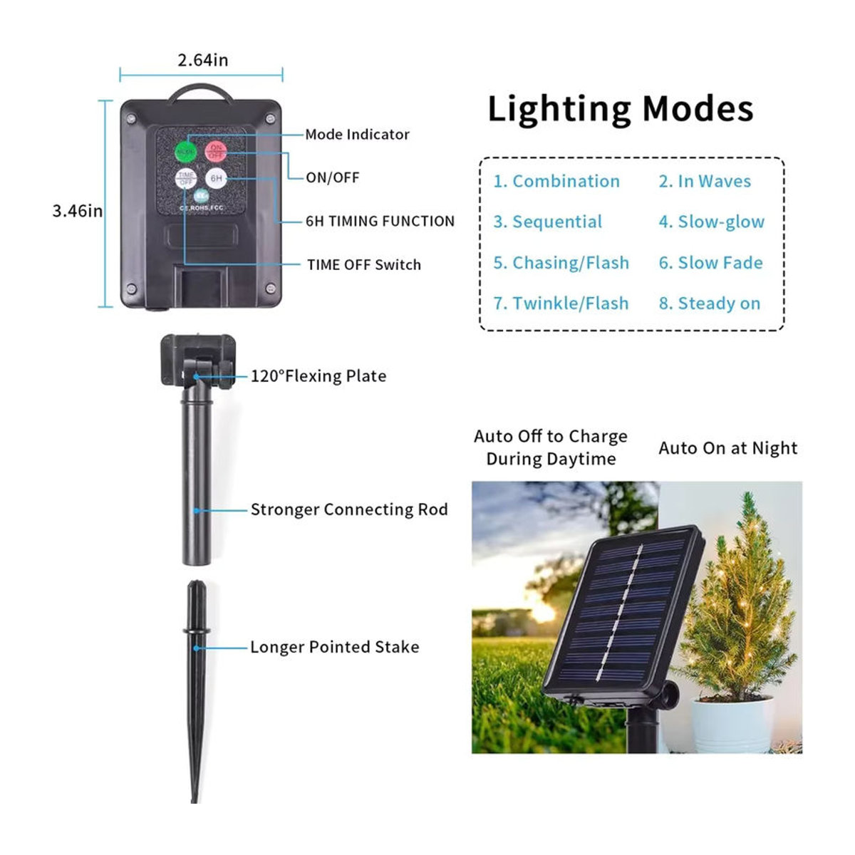 WELPUR Solar LED Lichterkette mit Kupferdraht und 8 Modi für die Outdoor Garten Dekoration in Bunt - Bild 3