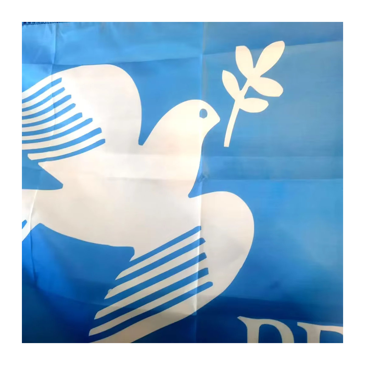 Weltfriedensflagge Stop The War mit Taubenmotiv, blaues Polyester-Banner mit Ösen für Outdoor und Indoor, rechteckig - Bild 5