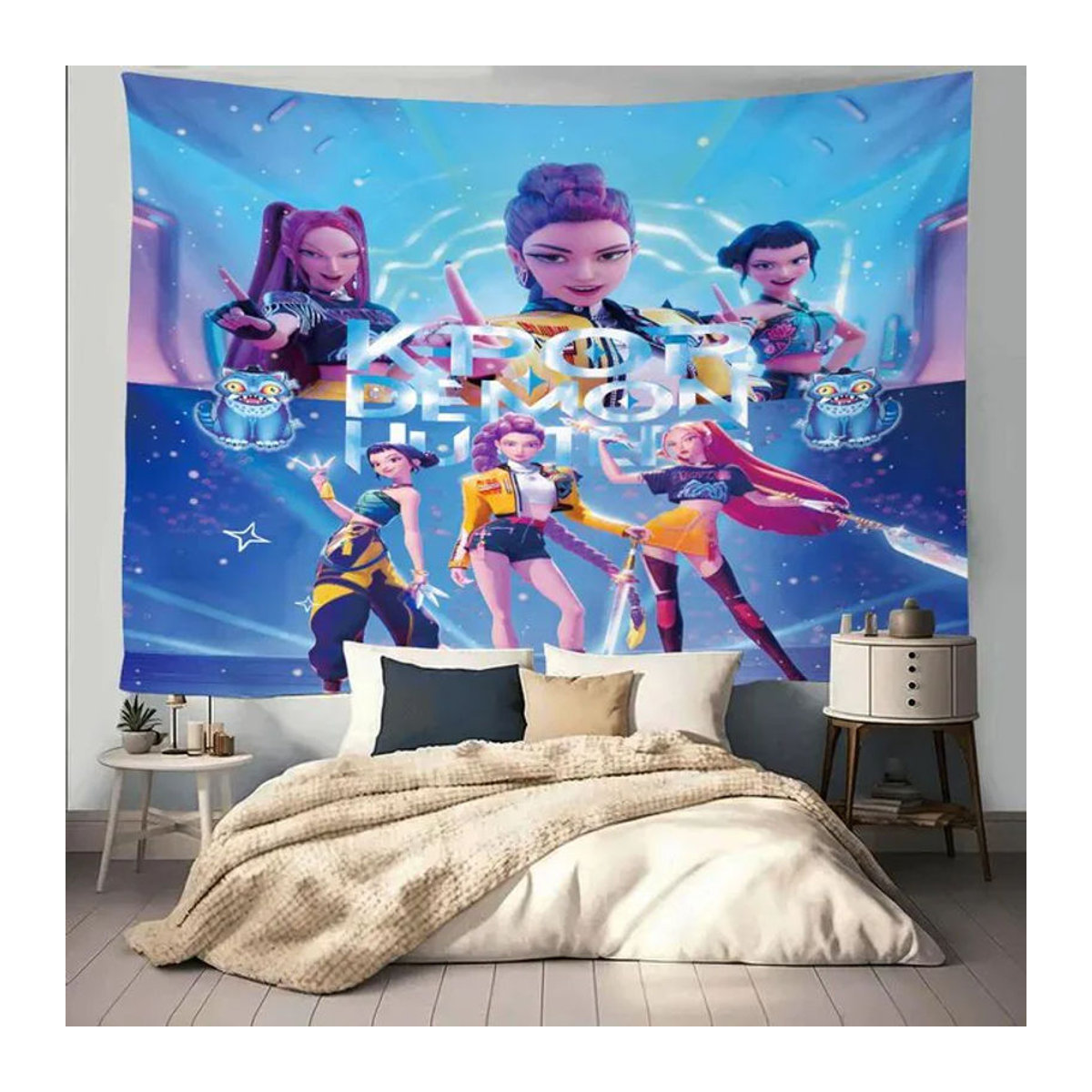 WEN-july K-Pop Dämonenjäger Wandteppich aus Polyester in Blau, B: 300 cm, H: 250 cm - Bild 1