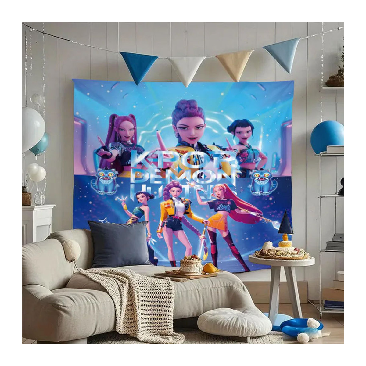 WEN-july K-Pop Dämonenjäger Wandteppich aus Polyester in Blau, B: 300 cm, H: 250 cm - Bild 3