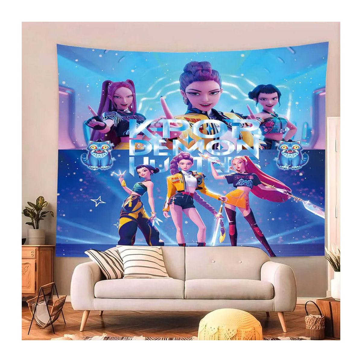 WEN-july K-Pop Dämonenjäger Wandteppich aus Polyester in Blau, B: 300 cm, H: 250 cm - Bild 4