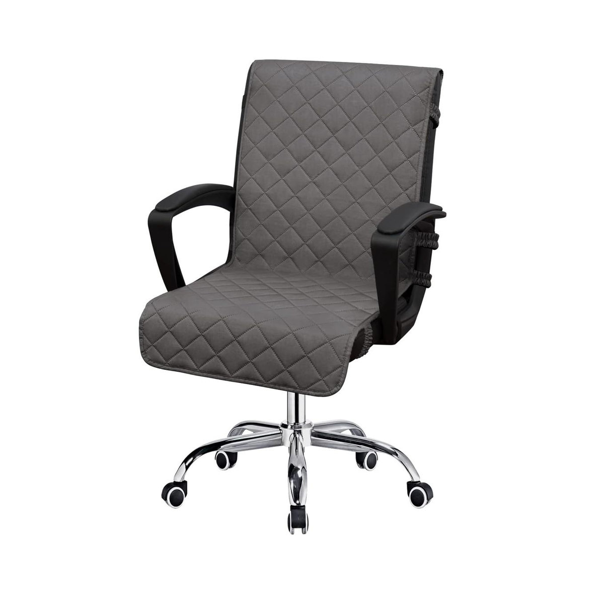 Wendbarer Stuhlbezug für Bürostühle und Esszimmerstühle von NanHeng in Dunkelgrau, Größe Large mit Anti-Rutsch-Schnalle für Sessel oder Stühle ohne Armlehnen - Bild 4