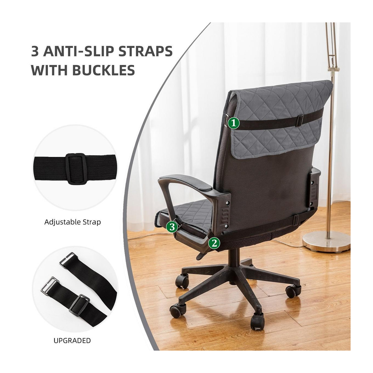 Wendbarer Stuhlbezug für Bürostühle und Esszimmerstühle von NanHeng in Dunkelgrau, Größe Large mit Anti-Rutsch-Schnalle für Sessel oder Stühle ohne Armlehnen - Bild 8