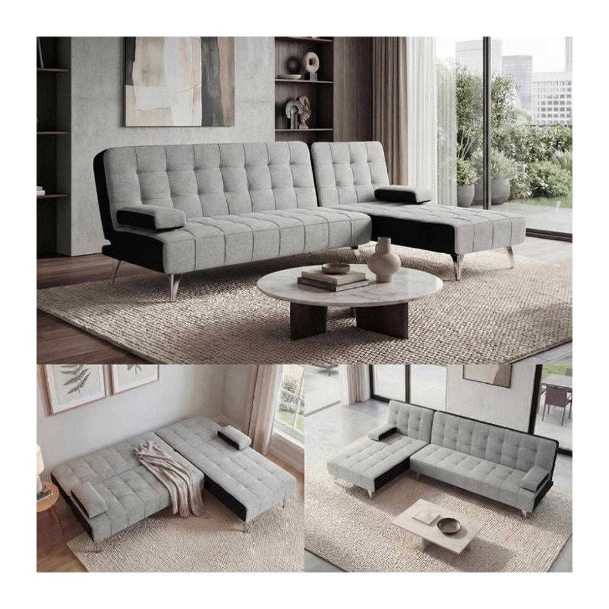Wendbares Ecksofa MCW-K22 als Schlafsofa mit Schlaffunktion in Grau und Schwarz aus Stoff, Breite: 236 cm - Bild 1