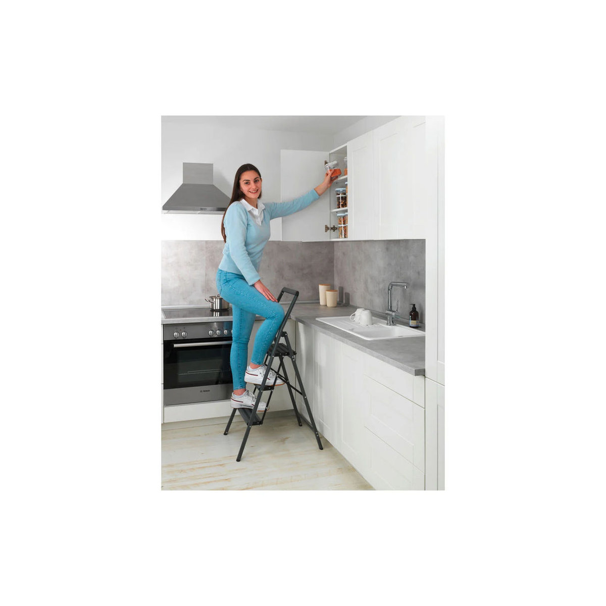 Wenko Haushaltsleiter Compact 3-stufig aus Aluminium und Kunststoff in Anthrazit/Grau - Bild 2
