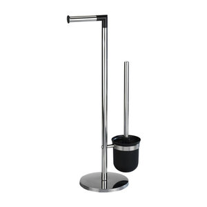 WENKO Stand-WC-Garnitur Parus mit WC-Bürste aus Edelstahl und Kunststoff in Schwarz glänzend, Höhe: 57 cm, Breite: 25,5 cm