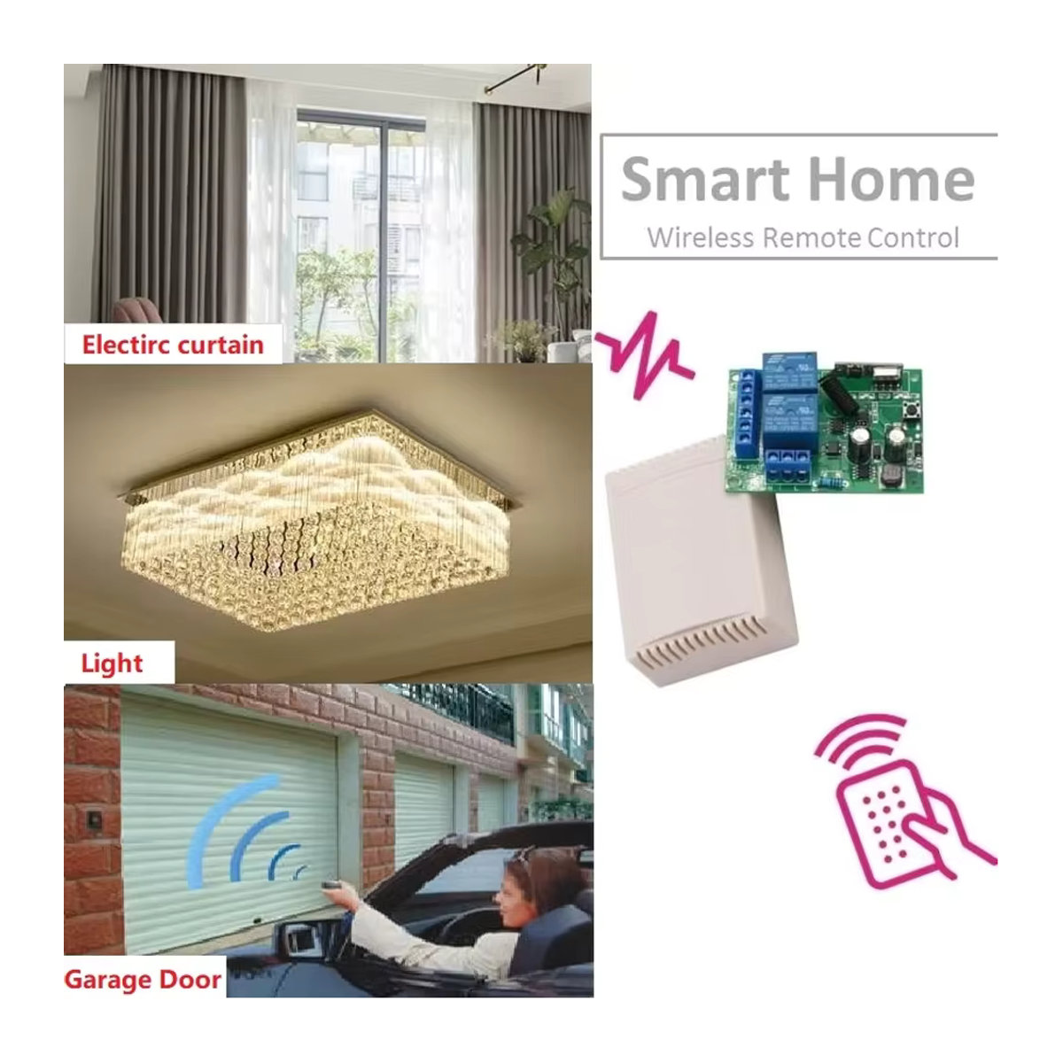 WenQia Drahtloser RF 433 MHz Fernbedienung Schalter mit 2-Kanal Relais Empfänger für Licht und Garagentore, AC 110V 220V 230V, 10A 2300W, Schwarz/Weiß - Bild 2