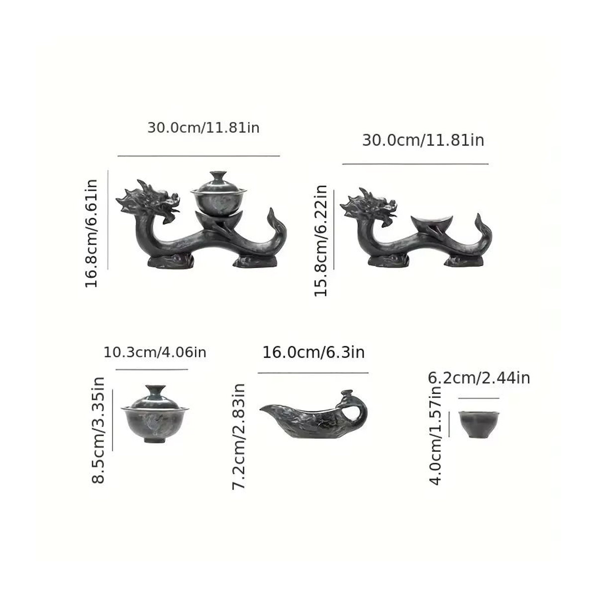 WENZHE Ruyi-Drachen Teekannen-Set mit drehbarer Teekanne, Keramikofen und 8 Teetassen in Schwarz/Weiß - Bild 5