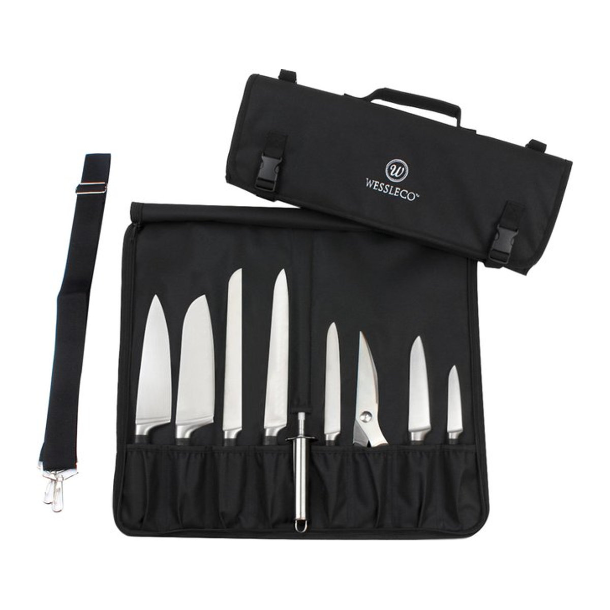 Wessleco Kochmesser-Tasche aus Oxford-Stoff in Schwarz für die Reise als minimalistischer Aufbewahrungs-Organizer - Bild 1