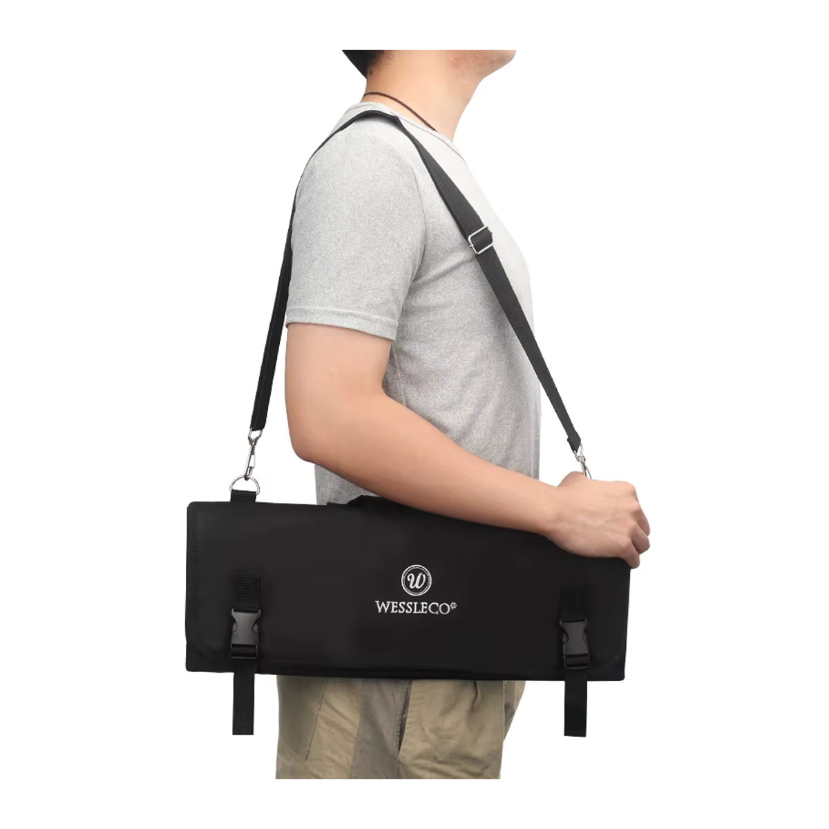Wessleco Kochmesser-Tasche aus Oxford-Stoff in Schwarz für die Reise als minimalistischer Aufbewahrungs-Organizer - Bild 4