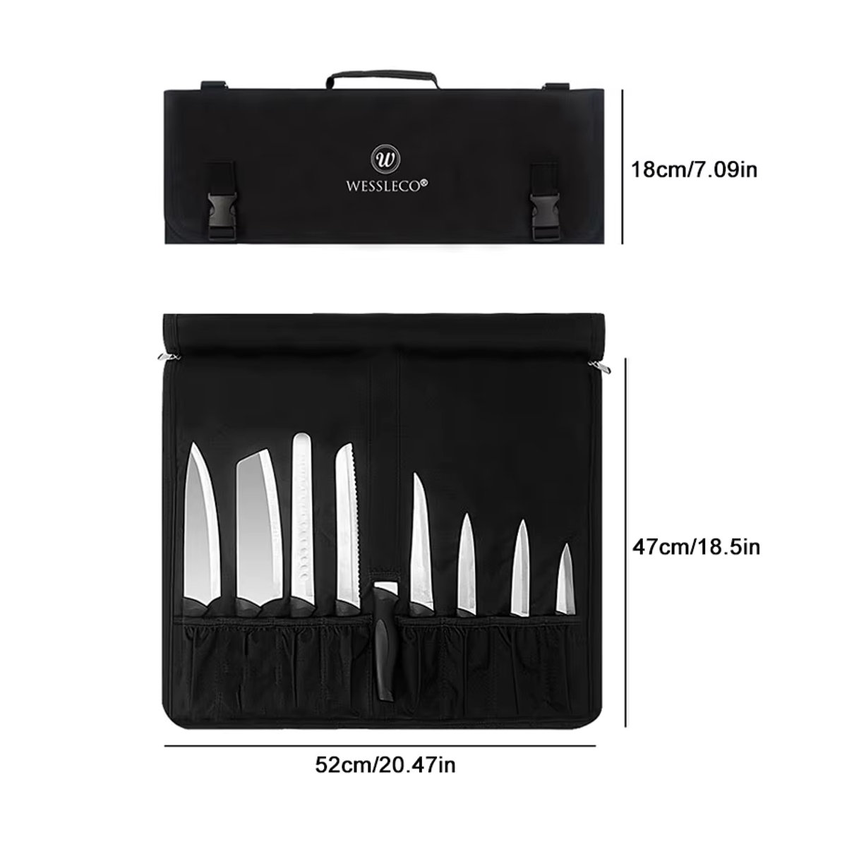 Wessleco Kochmesser-Tasche aus Oxford-Stoff in Schwarz für die Reise als minimalistischer Aufbewahrungs-Organizer - Bild 5