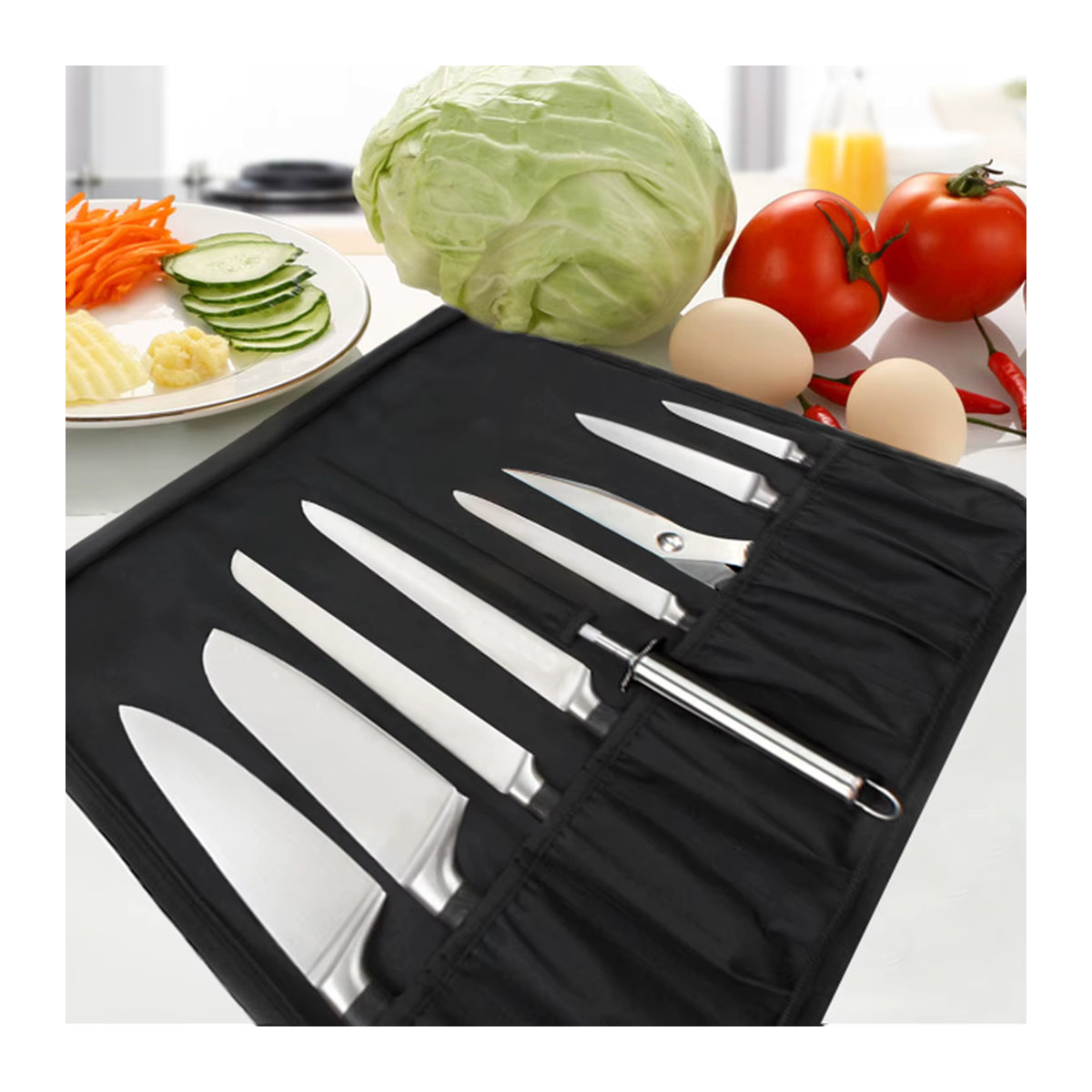 Wessleco Kochmesser-Tasche aus Oxford-Stoff in Schwarz für die Reise als minimalistischer Aufbewahrungs-Organizer - Bild 6