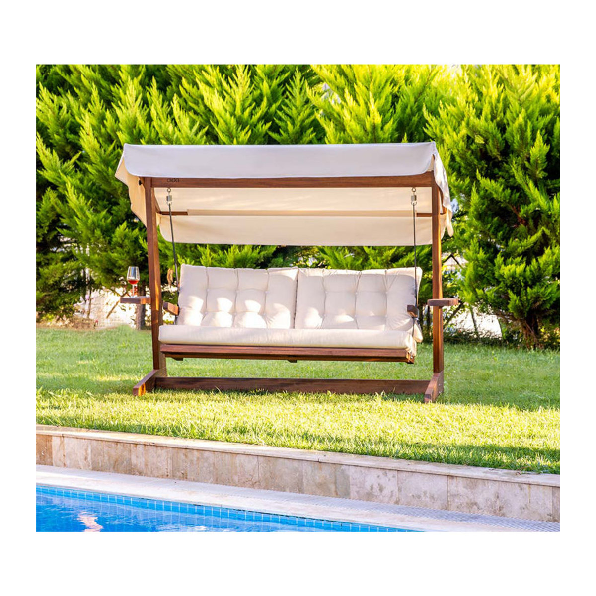 Westmann Hollywoodschaukel Viva in Beige aus Massivholz mit Polsterung B/H/T: 237 x 175 x 115 cm - Bild 5