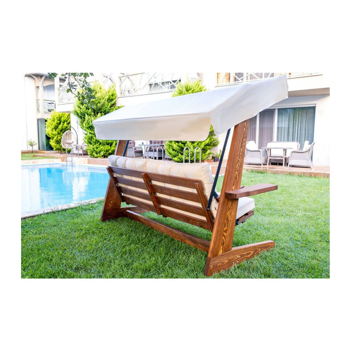 Westmann Hollywoodschaukel Viva in Beige aus Massivholz mit Polsterung B/H/T: 237 x 175 x 115 cm - Bild 6