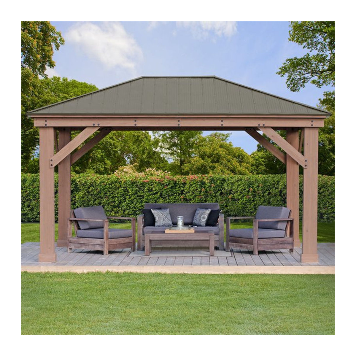 Westmann Holzpavillon Devon in Natur und Grau, B/T/H: 490 x 371 x 315 cm - Bild 1