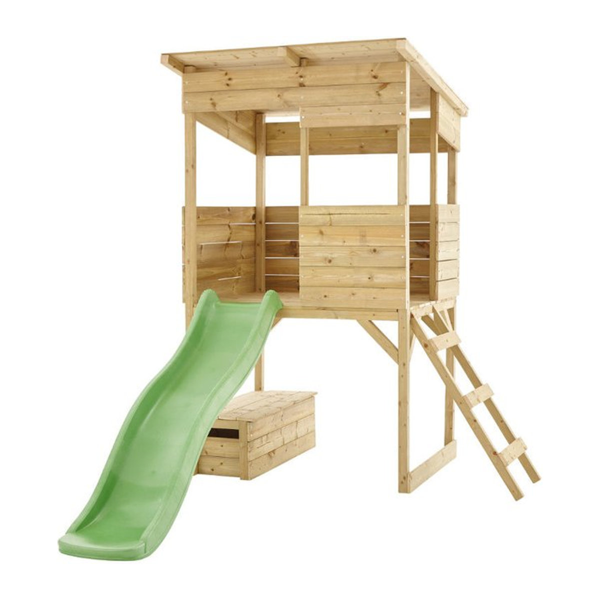 Westmann Kinderspielhaus Wildnis aus Kiefernholz in Natur mit Rutsche, B/H/L: 126 x 205 x 114 cm - Bild 1