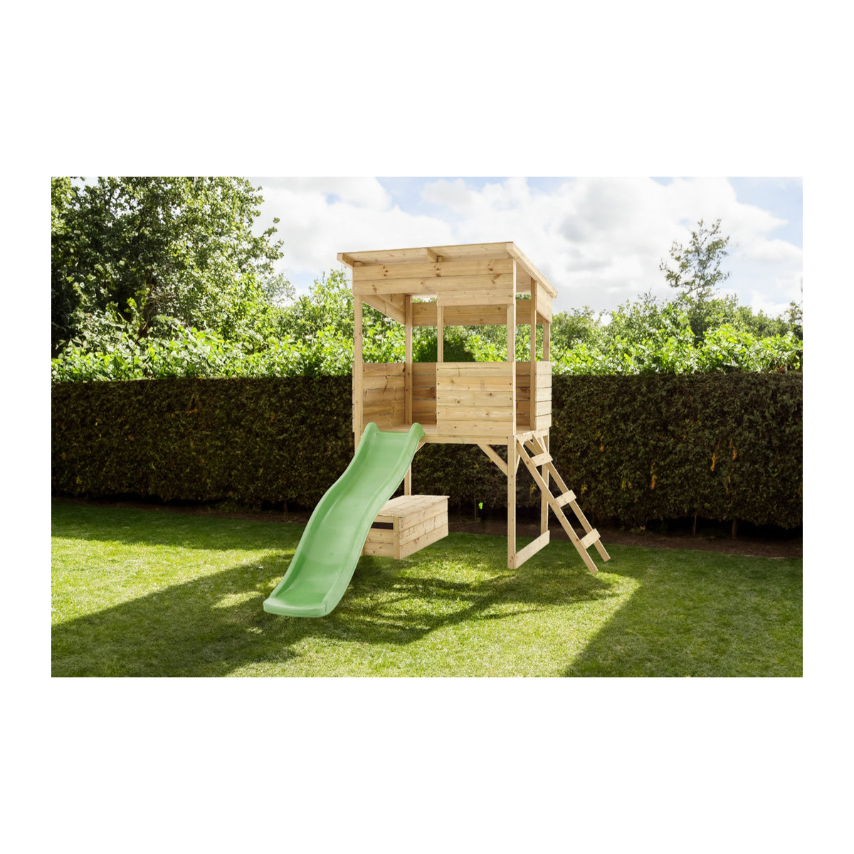 Westmann Kinderspielhaus Wildnis aus Kiefernholz in Natur mit Rutsche, B/H/L: 126 x 205 x 114 cm - Bild 2