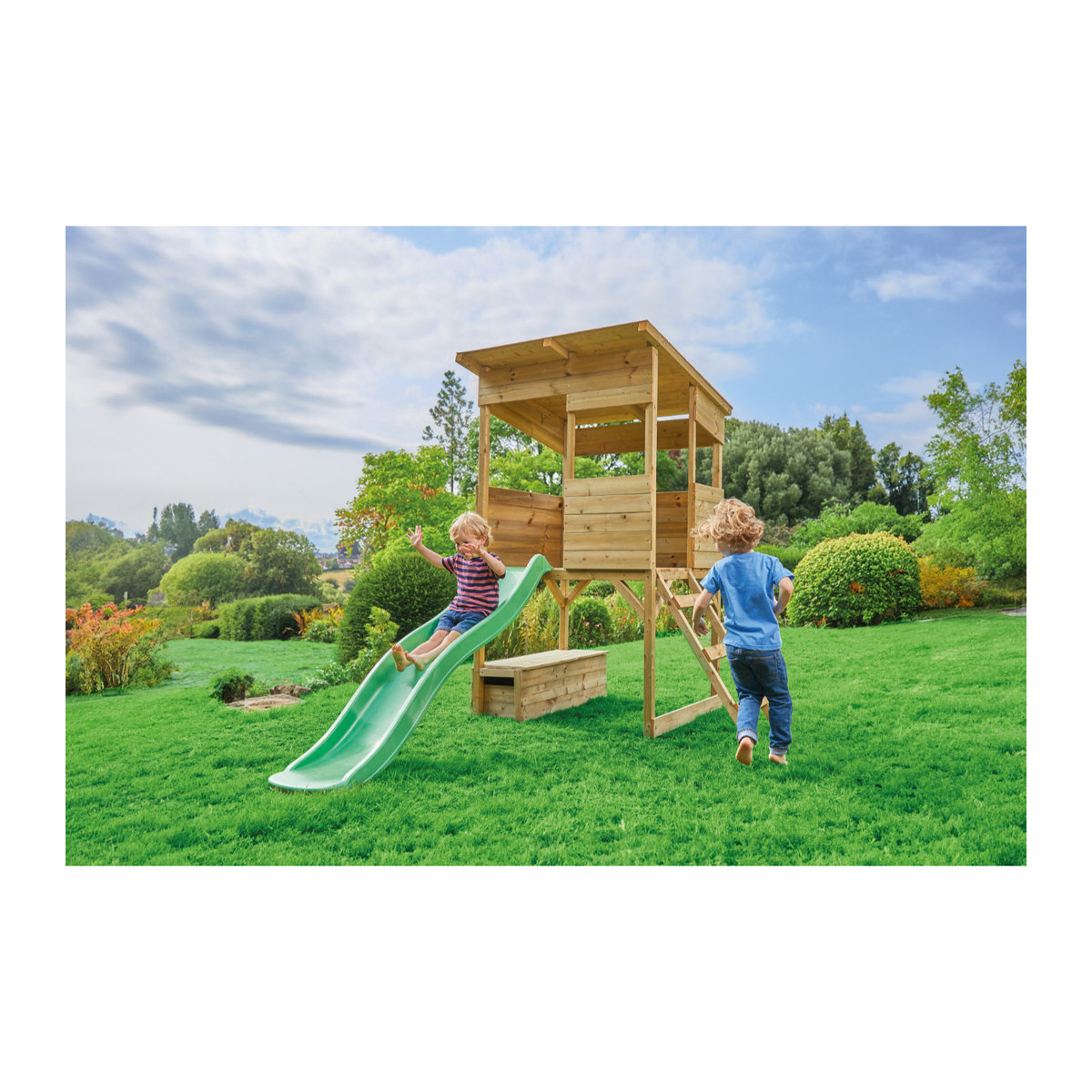Westmann Kinderspielhaus Wildnis aus Kiefernholz in Natur mit Rutsche, B/H/L: 126 x 205 x 114 cm - Bild 3