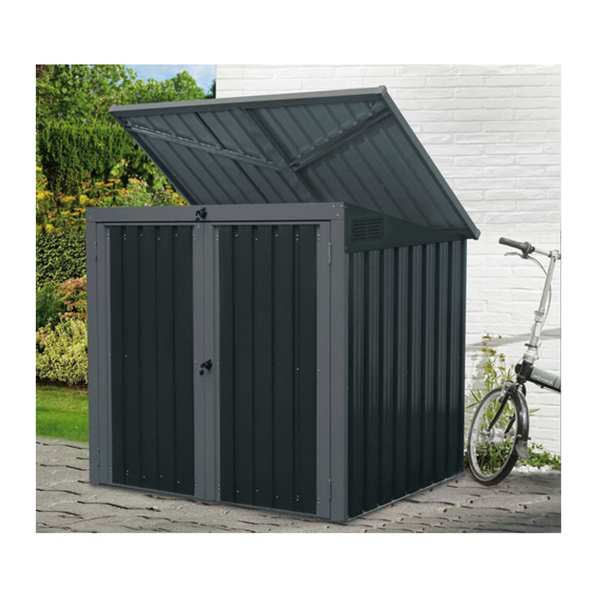 Westmann Metall Mülltonnenbox 2-fach für 240 l Mülltonnen, anthrazit/lichtgrau, B/H/T: 158 x 134 x 101 cm - Bild 6