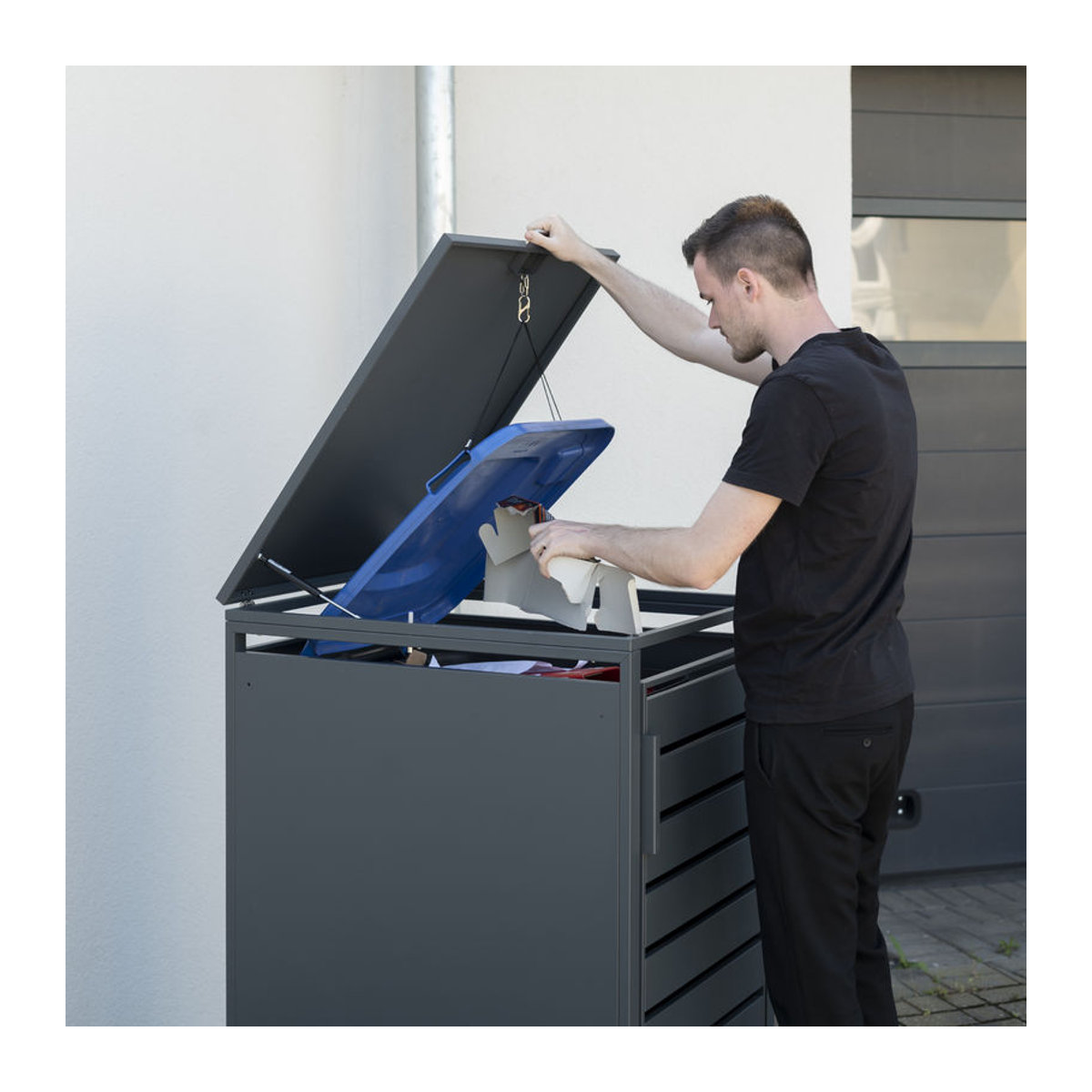 Westmann Mülltonnenbox Kubus aus Metall für 1 x 240 L Mülltonne, grau, B/T/H: 68 x 80 x 116 cm - Bild 1