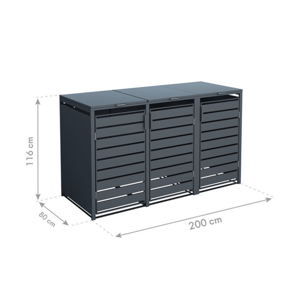 Westmann Mülltonnenbox Kubus aus Stahl für 3 x 240 L Mülltonnen mit Deckel, Anthrazit, B: 200 cm, T: 80 cm, H: 116 cm - Bild 2