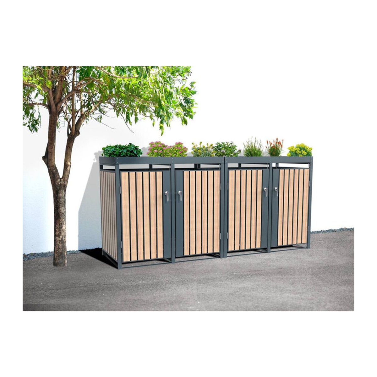 Westmann Mülltonnenbox Planta für 4 Mülltonnen à 240 L in Holzoptik Braun, B/H/L: 264 x 124 x 84 cm - Bild 3