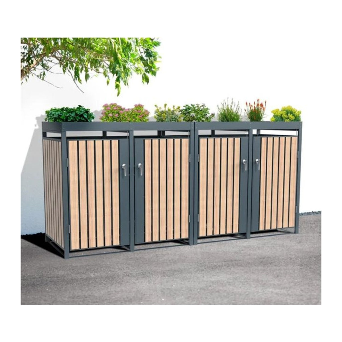 Westmann Mülltonnenbox Planta für 4 Mülltonnen à 240 L in Holzoptik Braun, B/H/L: 264 x 124 x 84 cm - Bild 5