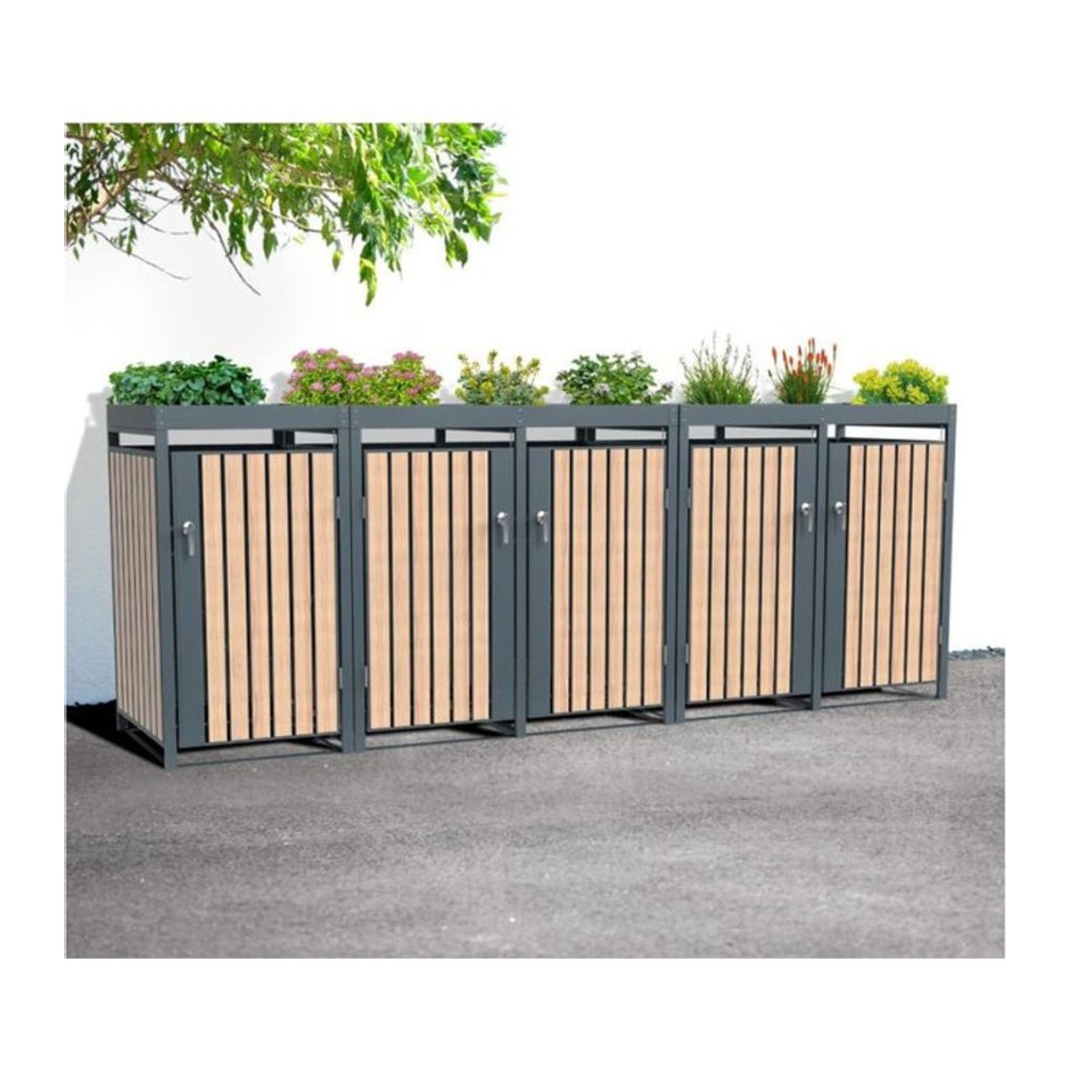 Westmann Mülltonnenbox Planta in Holzoptik für 5 Mülltonnen à 240 L, B/H/T: 332 x 124,5 x 84 cm - Bild 2