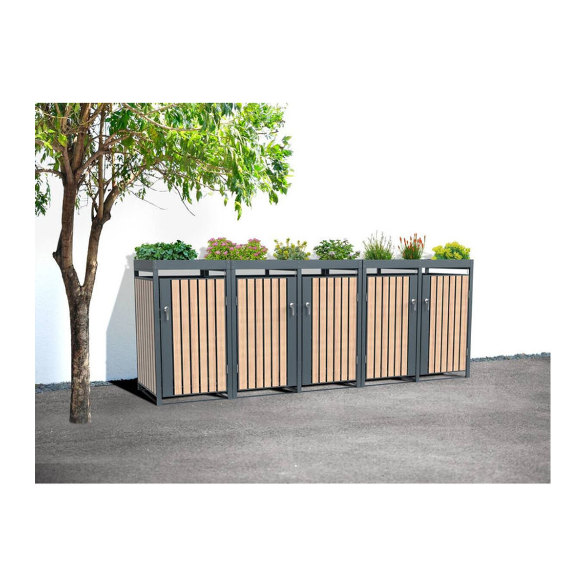 Westmann Mülltonnenbox Planta in Holzoptik für 5 Mülltonnen à 240 L, B/H/T: 332 x 124,5 x 84 cm - Bild 3