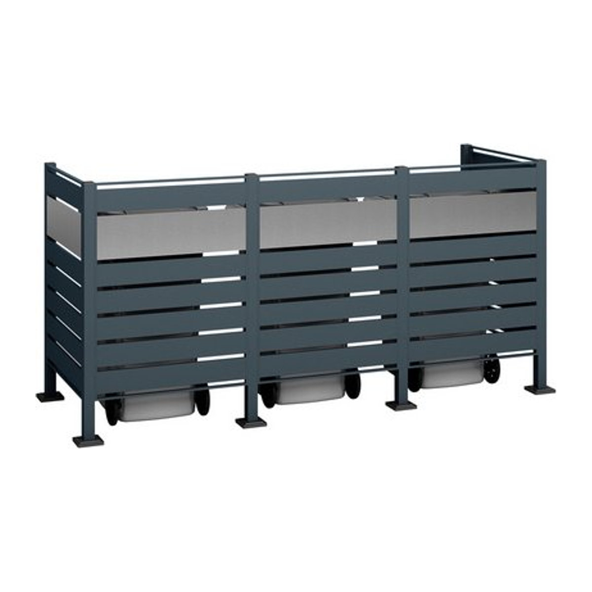 Westmann Mülltonnenbox Planum aus Stahl für 3 x 240 L Mülltonnen, Grau, B/H/T: 250 x 120 x 90 cm - Bild 1