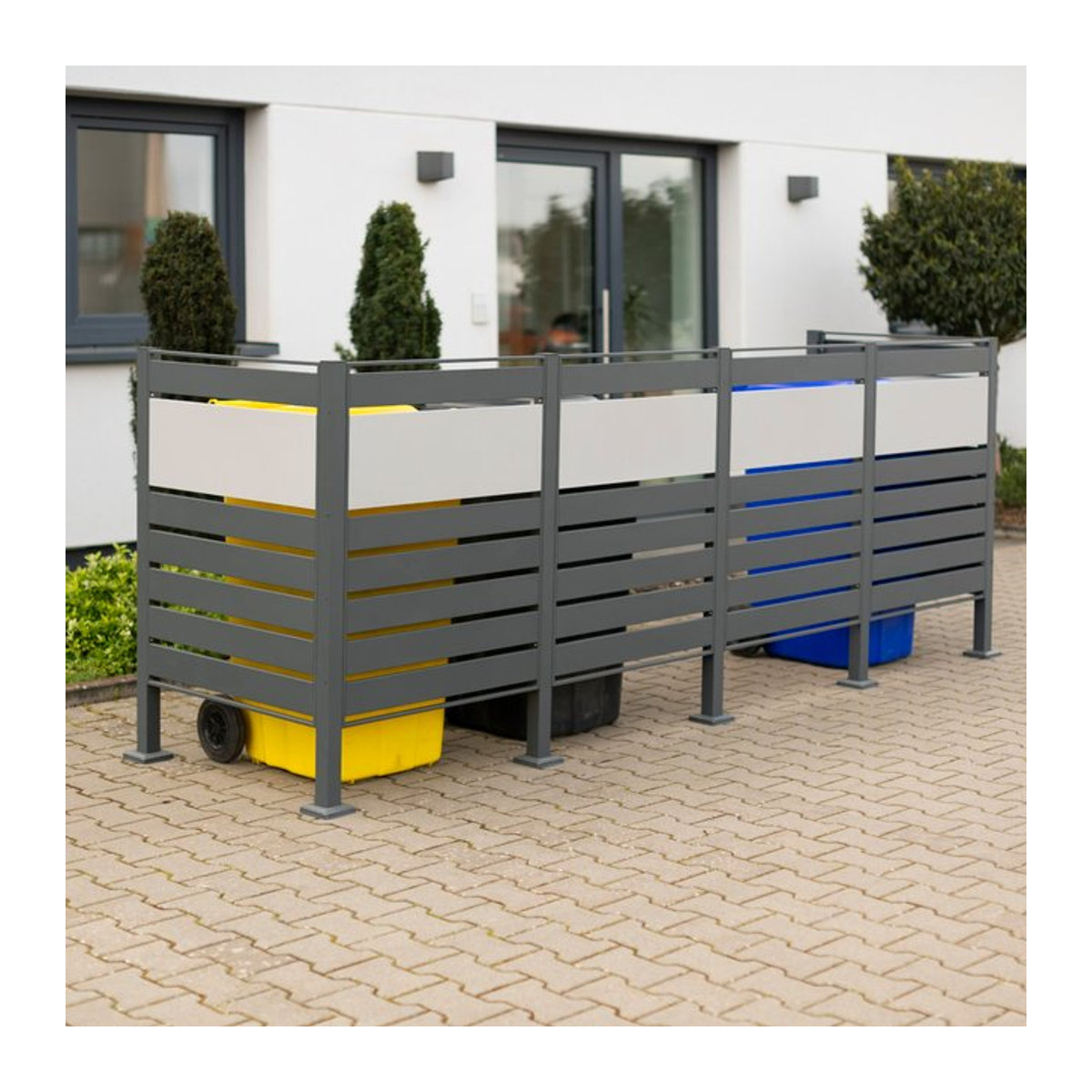 Westmann Mülltonnenbox Planum aus Stahl für 4 Mülltonnen à 240 L, Grau, B/T/H: 330 x 90 x 120 cm - Bild 1