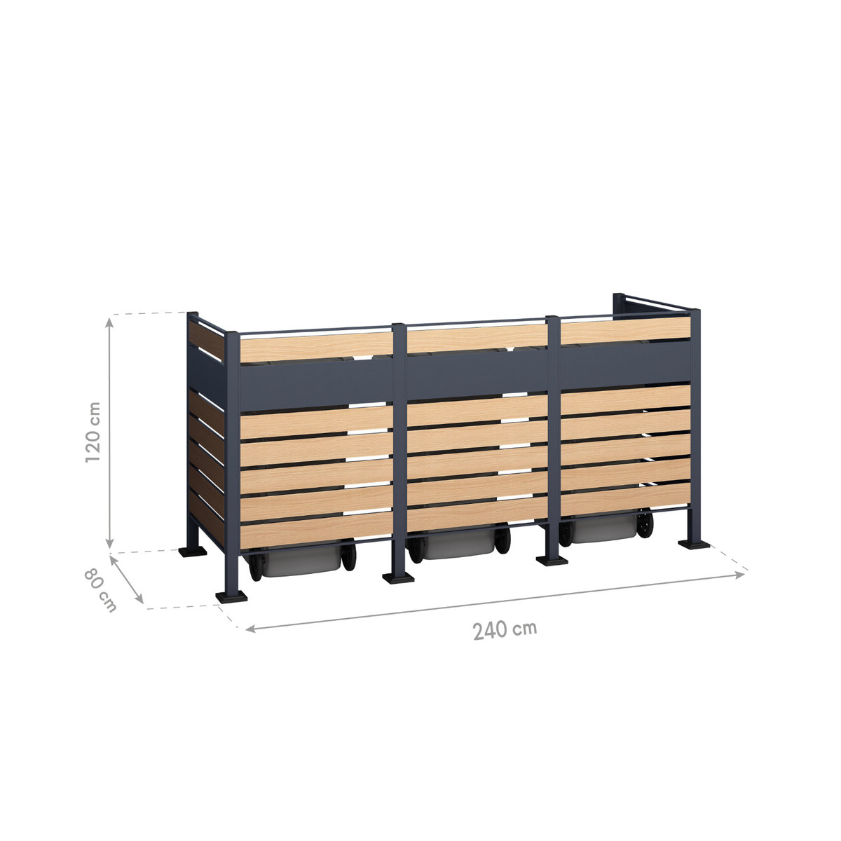 Westmann Mülltonnenbox Planum für 3 Mülltonnen aus Stahl, Farbe: braun, B/H/T: 250 x 120 x 90 cm - Bild 2