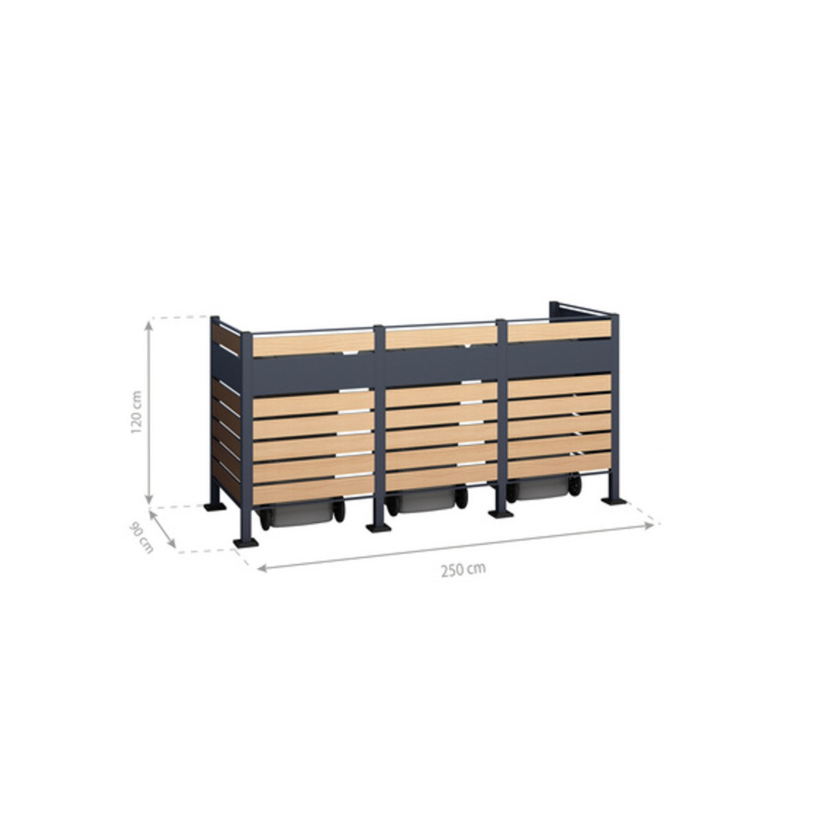 Westmann Mülltonnenbox Planum für 3 Mülltonnen aus Stahl, Farbe: braun, B/H/T: 250 x 120 x 90 cm - Bild 5