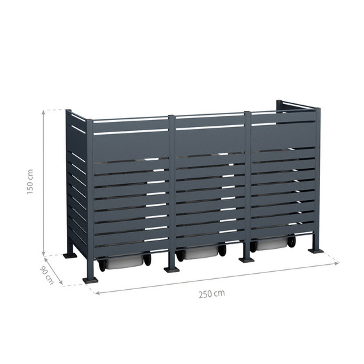 Westmann Mülltonnenbox Planum für 3 Mülltonnen aus Stahl, grau, B/H/T: 250 x 150 x 90 cm - Bild 5