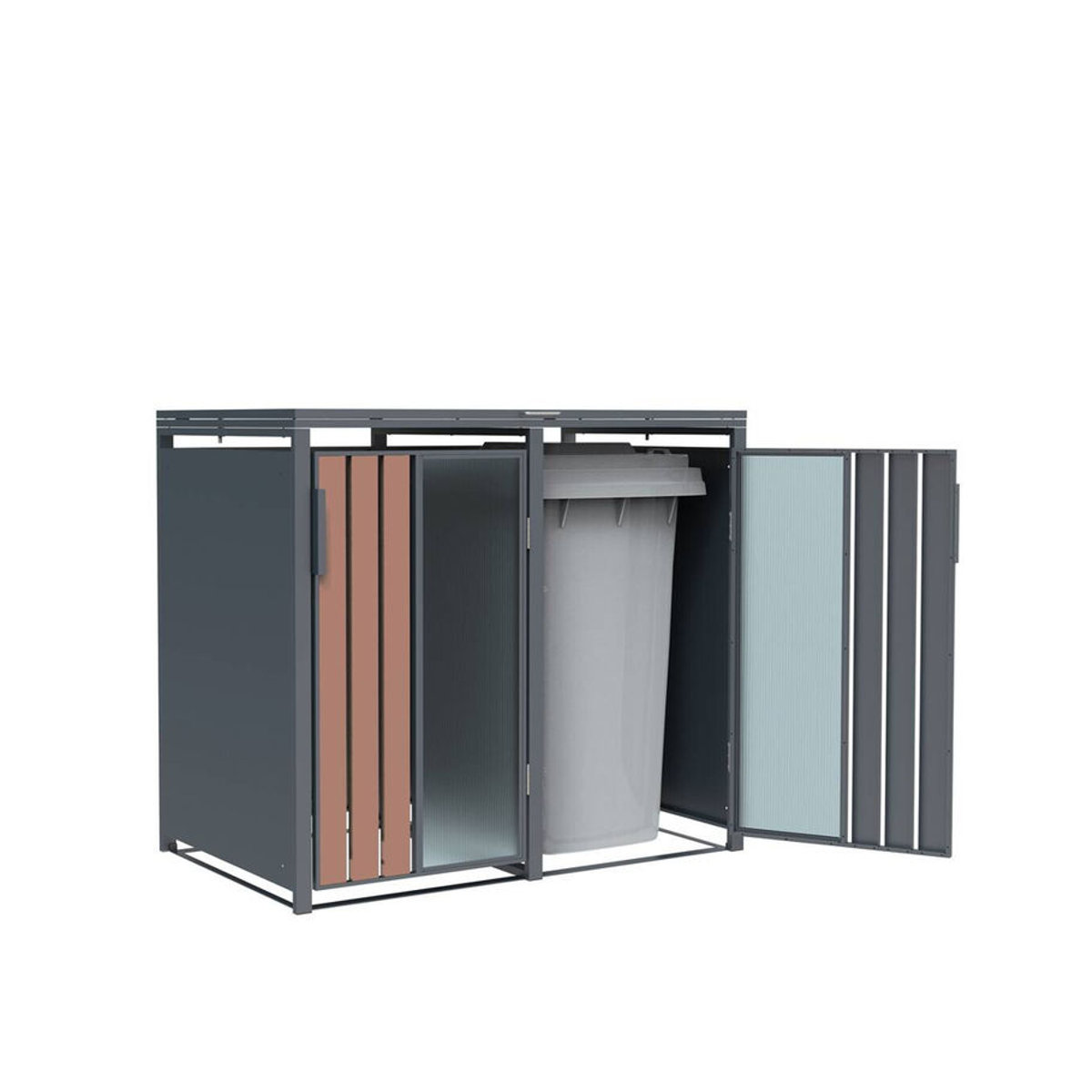Westmann Mülltonnenbox Status 2 für 2 x 240L in Anthrazit und Holzoptik, B/H/T: 132 x 116 x 80 cm - Bild 2